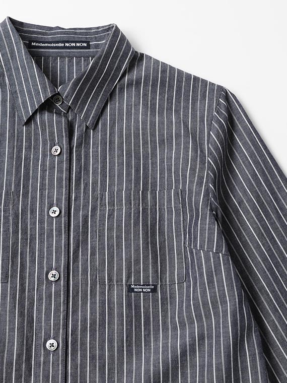 コットンラミーリネンストライプワッシャーブラウス[7分袖]