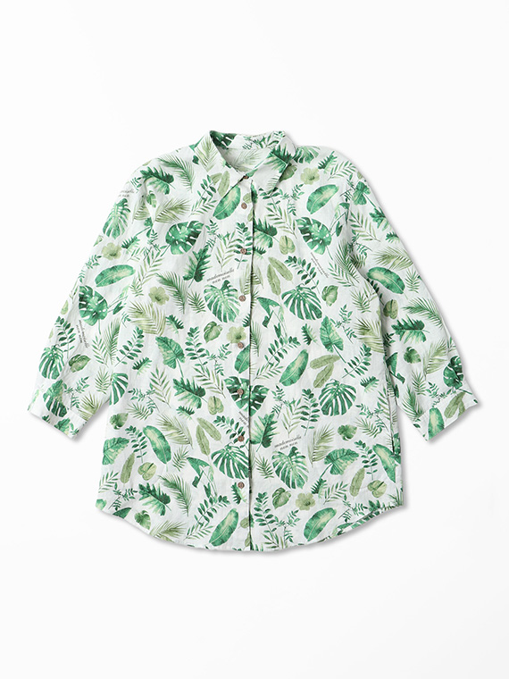リーフプリント チュニックシャツ[8分袖]