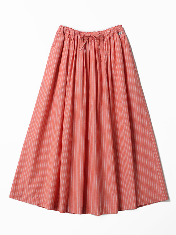 コットンラミーリネンストライプワッシャー ギャザーフレアースカート