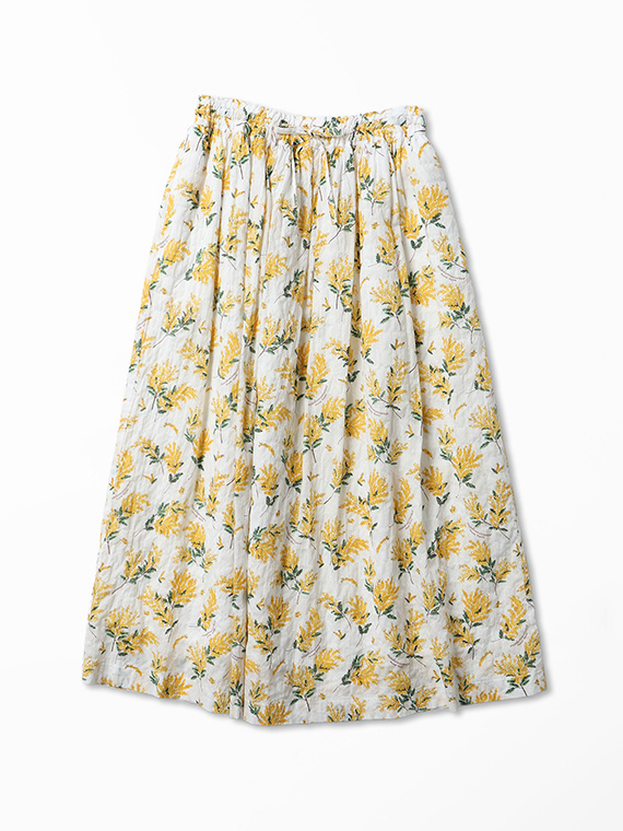 シャーリングローン ミモザプリントギャザースカート