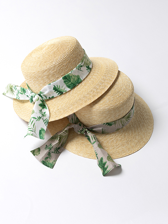 リーフプリントリボン麦わらハット