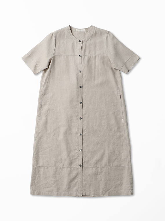 リネンポプリン アイレット入りノーカラーワンピース