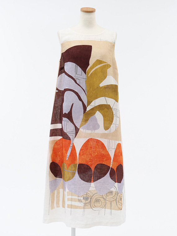 《入荷リクエスト受付中》 リネン ｘ グラフィカル プリント ノースリーブ ワンピース