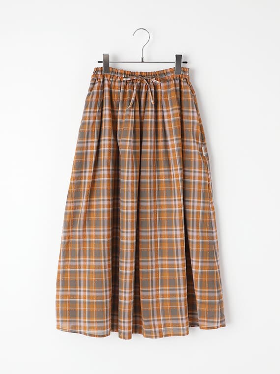 【SALE】ソフトサッカーチェック タック＆ギャザーロングスカート【ウエストゴム】