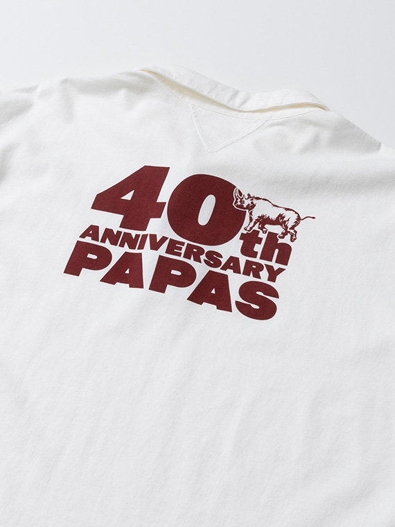 Papas40周年記念 40/2天竺 中白染め加工 半袖ポロシャツ