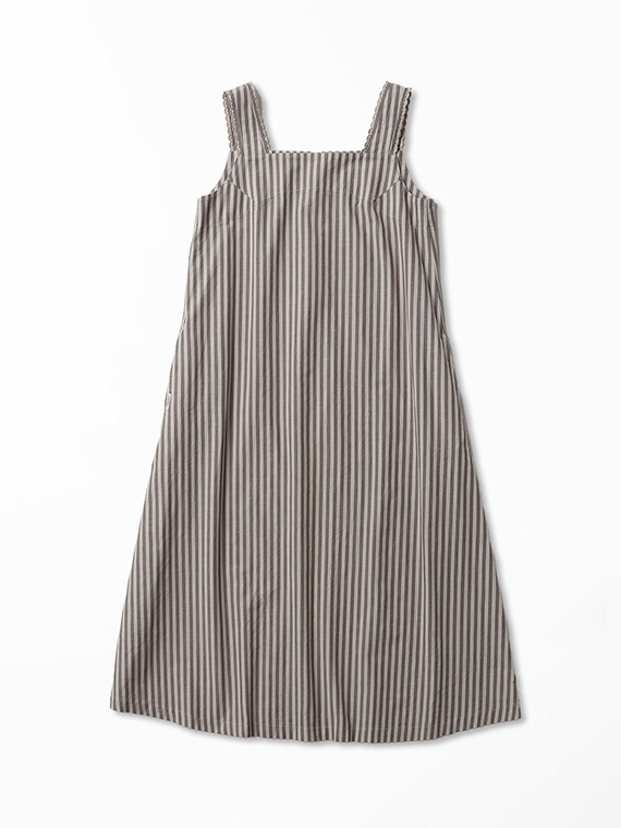 コットンラミーリネンストライプワッシャー ノースリーブワンピース