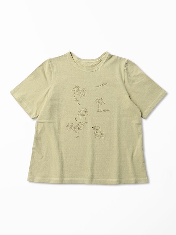モンサンミッシェル&ラフィー天竺 パームツリー&ドットモチーフ刺繍Tシャツ
