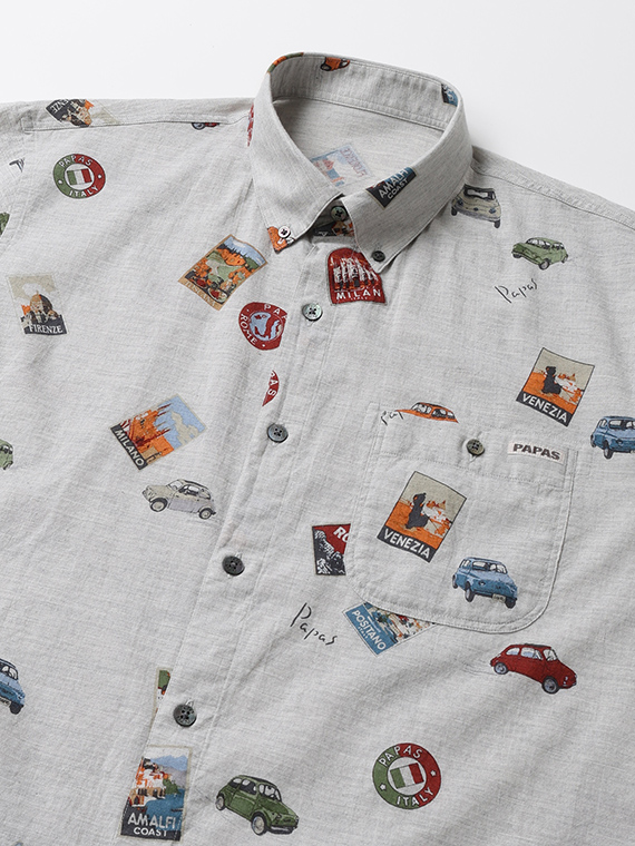 40/1ガーゼ CAR&ポスタープリント半袖シャツ