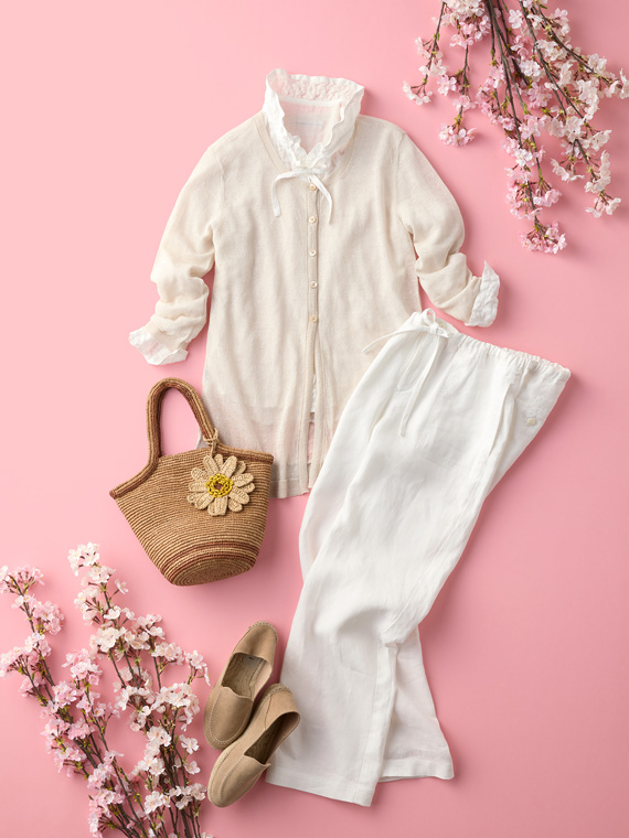 リネンクロスウオッシャブルWカバー ロングカーディガン[8分袖]