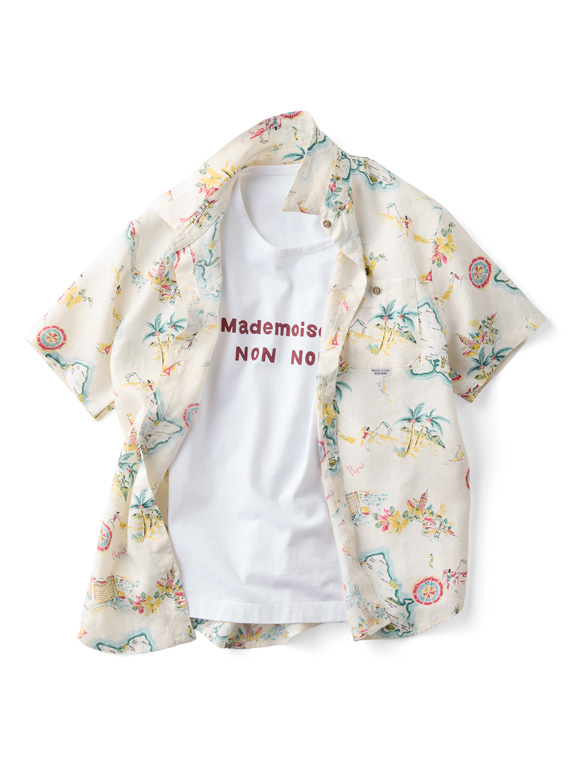 リネンプリント リゾートハワイ柄シャツ[半袖]（WOMEN新着