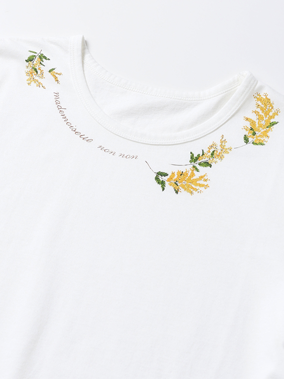エアーコットン天竺 ミモザモチーフプリントTシャツ
