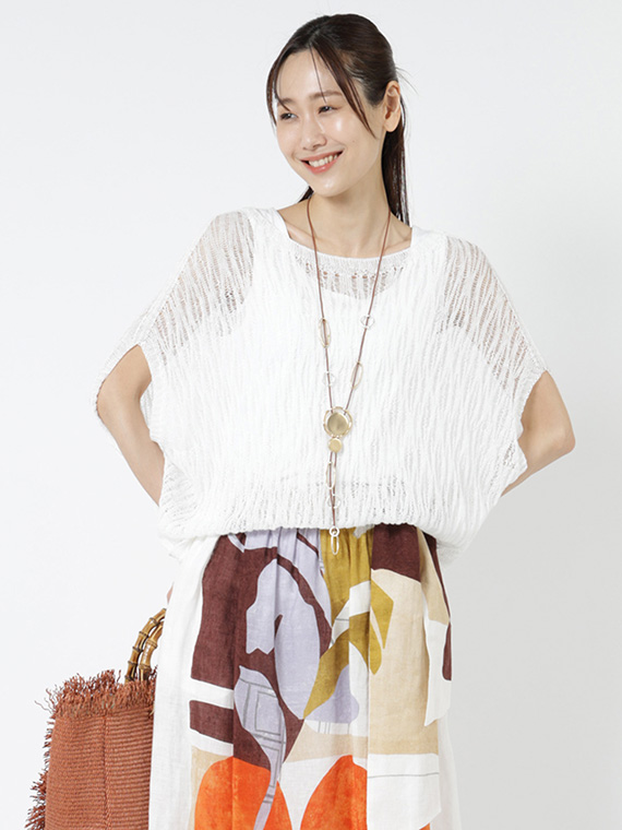 リネンシャワー レース編み スリーブレス プルオーバー