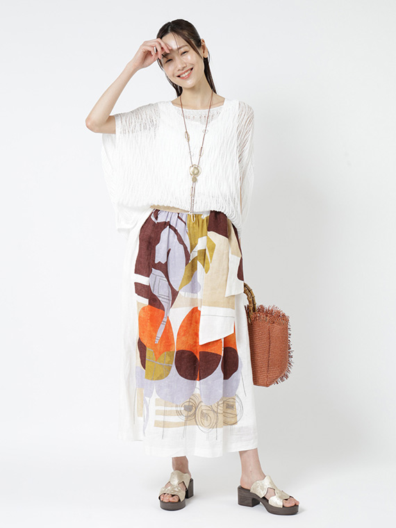 リネンシャワー レース編み スリーブレス プルオーバー