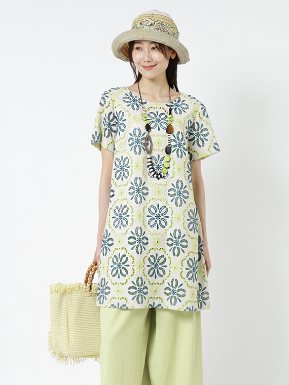 カットワーク刺繍 ショートスリーブ チュニック