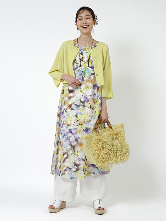 オーガンジー × ミックスフラワープリント ワンピース