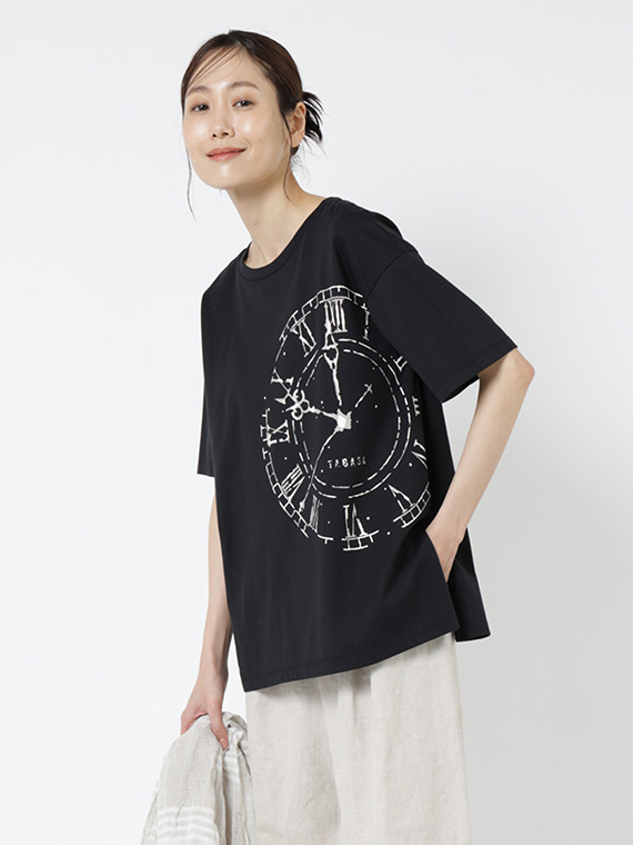 《入荷リクエスト受付中》 40/２天竺 クロックプリント Tシャツ