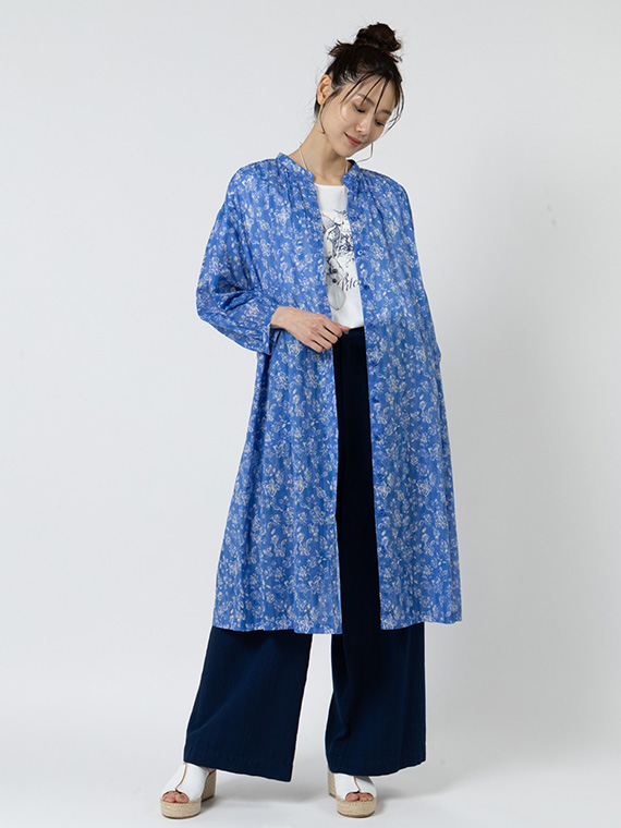 接結 ダブルガーゼ インディゴ染め ワイドパンツ