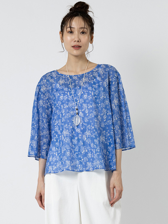 《入荷リクエスト受付中》 ボイル ｘ チンツプリント ７分袖 ブラウス