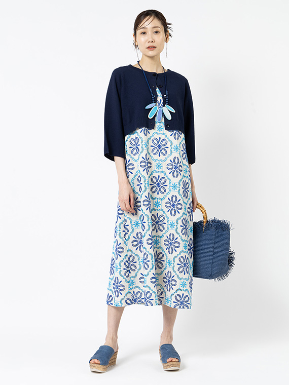 カットワーク刺繍 ノースリーブ ワンピース