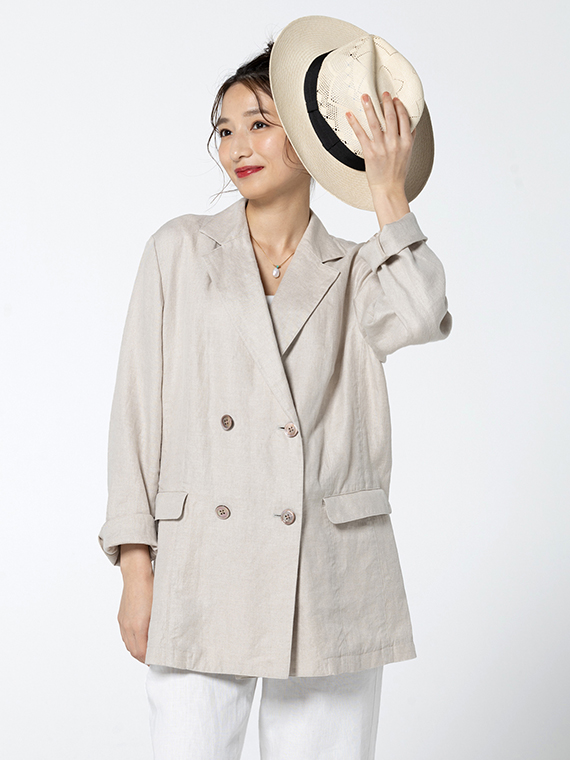 ノルマンディリネン ロング丈ダブルジャケット