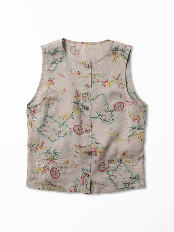 リネンプリント リゾートハワイ柄ベスト