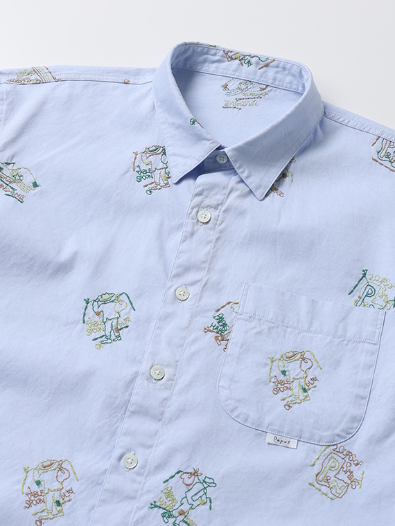 Papas40周年記念 80/2ピンオックス 刺繍半袖シャツ