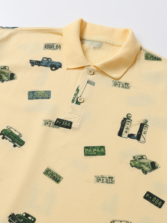 40/2鹿の子 プリント半袖ポロシャツ