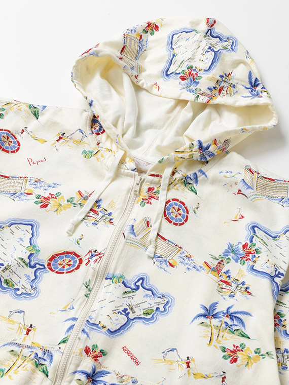 40/2天竺プリント ジップアップパーカー