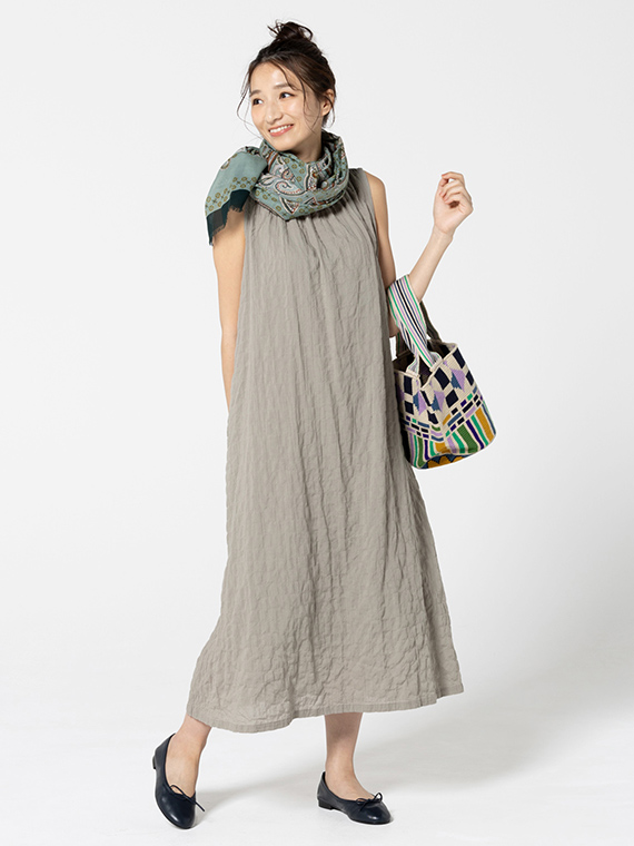 オーガニックガーゼシャーリング ノースリーブワンピース