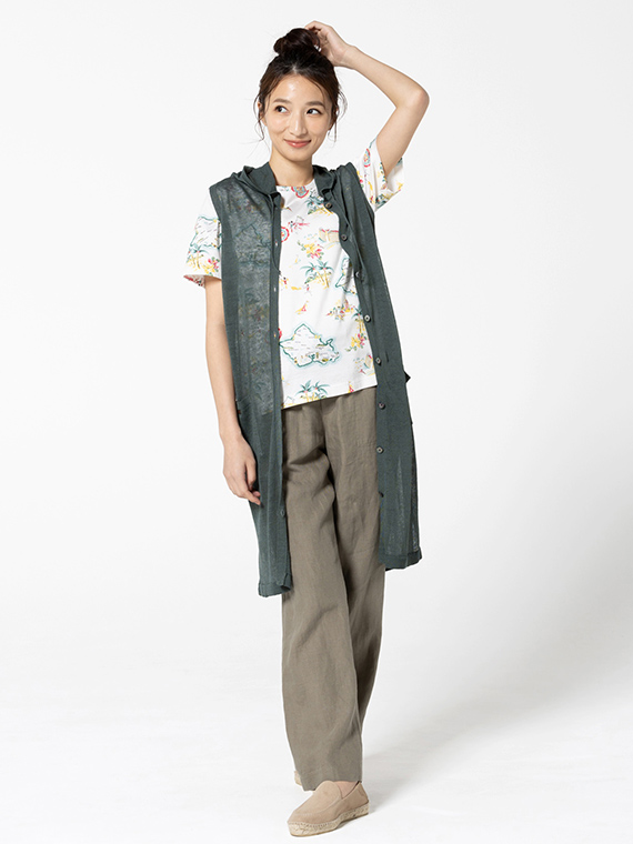 リネンクロスウオッシャブルWカバー フード付きベスト