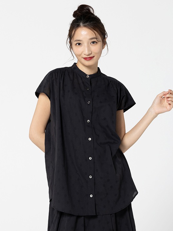 カラミジャガード フレンチスリーブチュニックブラウス