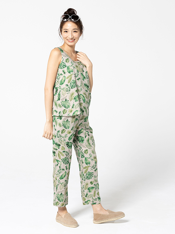 リーフプリント8分丈パンツ