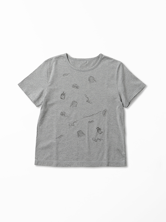 コンパクトヤーン天竺 サマーフレンチモチーフスパンコール刺繍Tシャツ