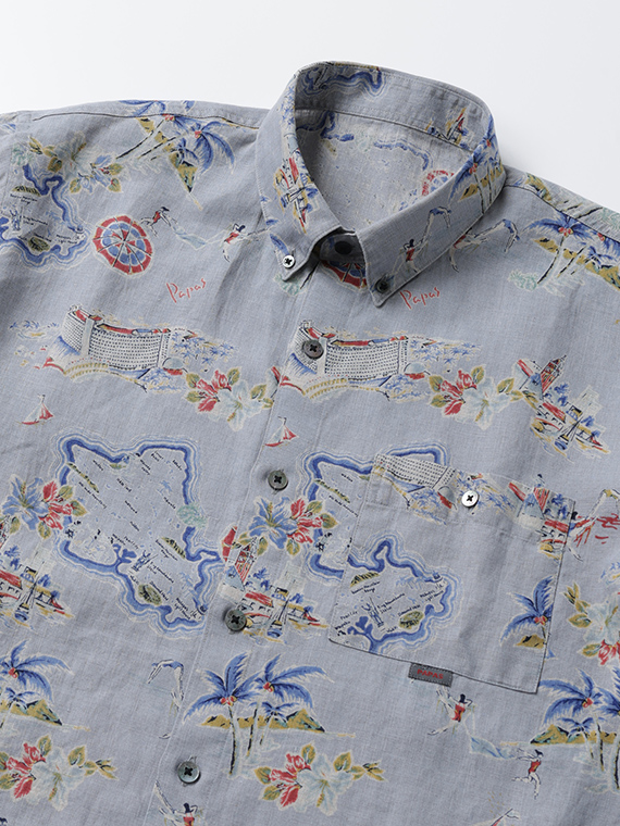 60/1リネン リゾート/ハワイプリント半袖シャツ