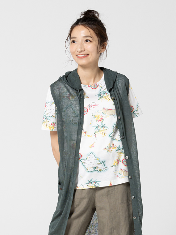 天竺総柄プリント リゾートハワイTシャツ