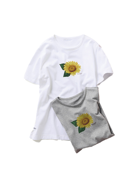 甘撚天竺  ひまわりプリントTシャツ