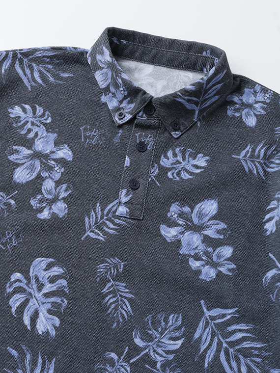 エステルコットン鹿の子 アロハ柄半袖シャツ