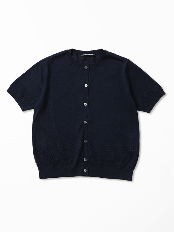 ユーロリネンウオッシャブル天竺14G 透かし柄カーディガン[半袖]