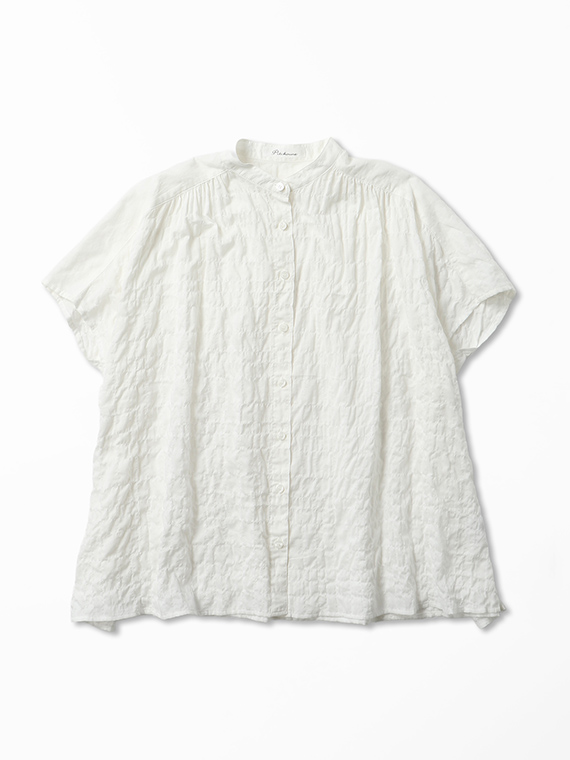 シャーリング バンドカラー スリーブレス ブラウス