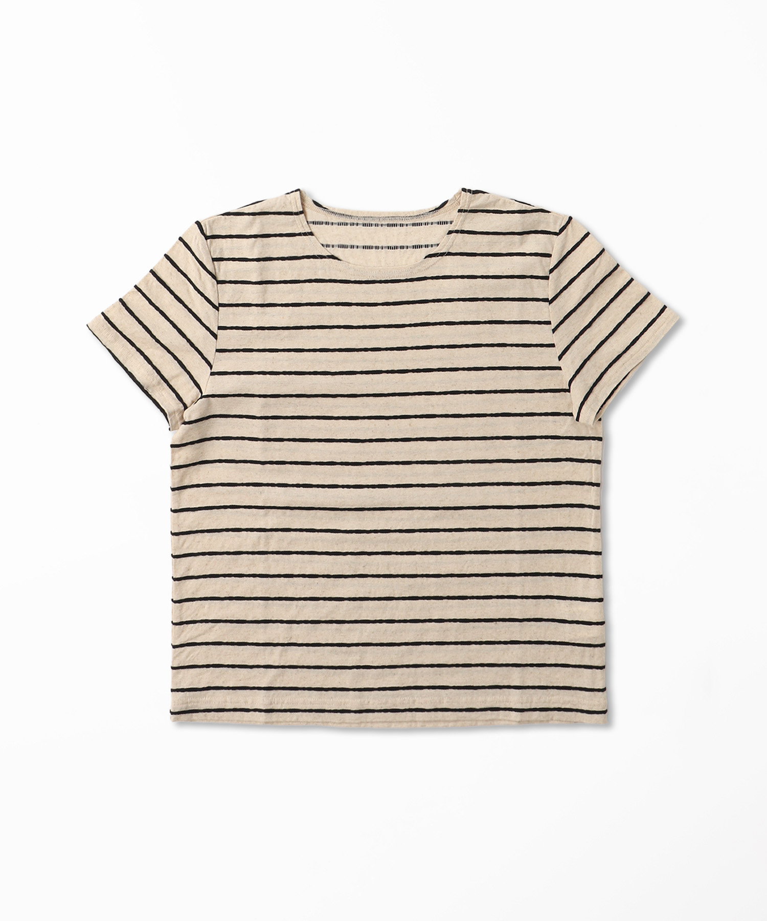 綿麻ビスケットボーダー クルーネック半袖Tシャツ