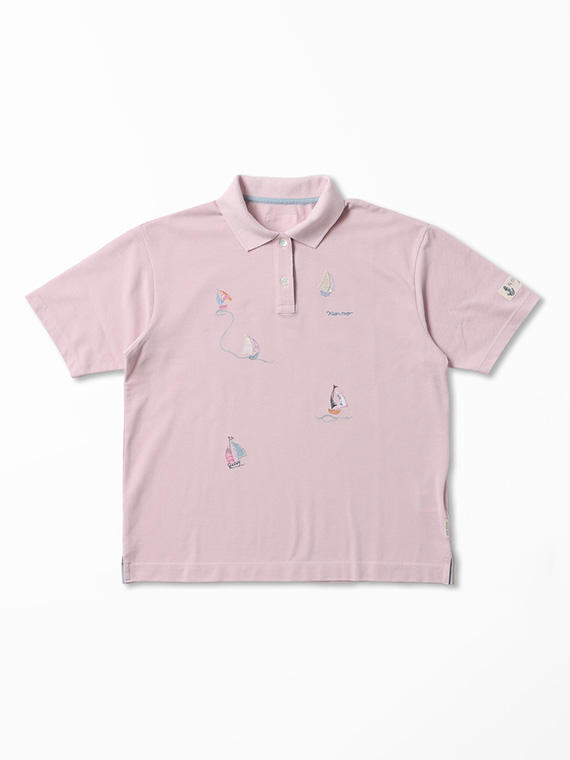 クールマックスエコメイド鹿の子 ヨット柄アップリケ刺繍入りポロシャツ