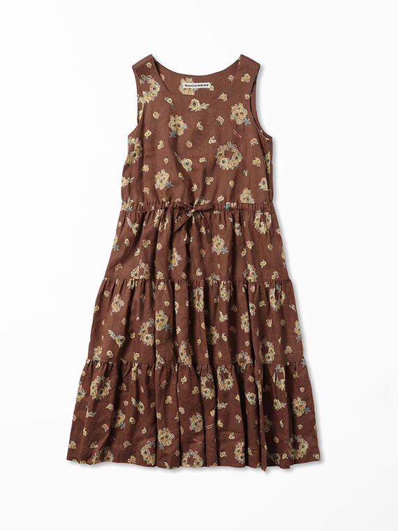 フラワーリースブーケプリント ティアードワンピース