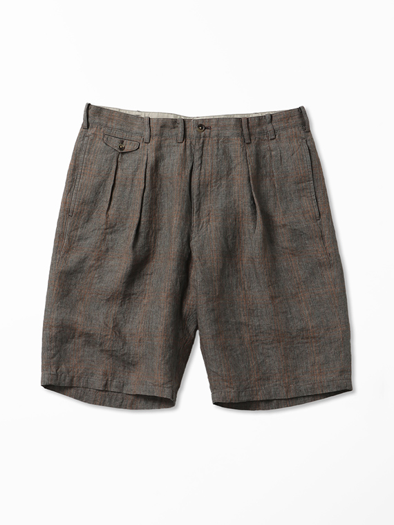 リネン ミックスチェック 2タックハーフパンツ