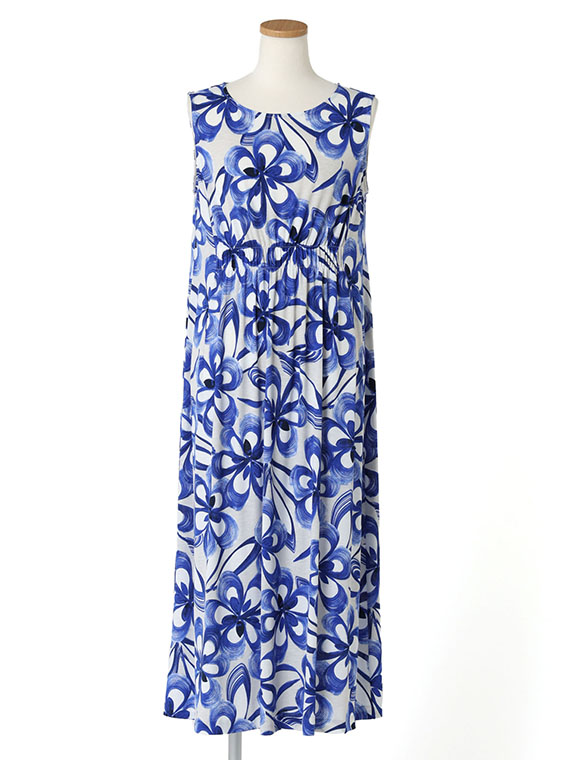 ブラッシュ フラワープリント ノースリーブ ワンピース