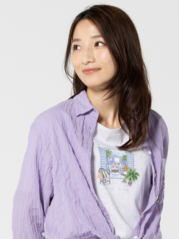 シルキースキンタッチ天竺 リゾートクマプリントTシャツ