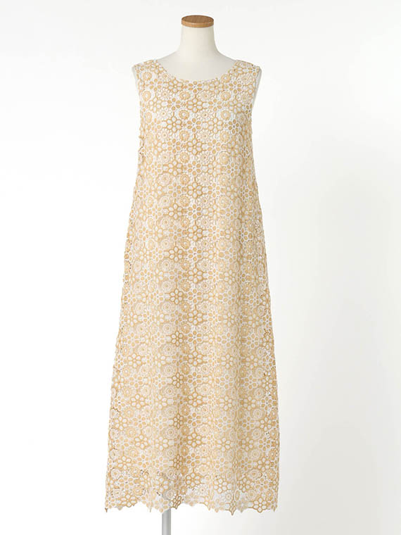 バイカラー フラワー刺繍 ノースリーブ ワンピース