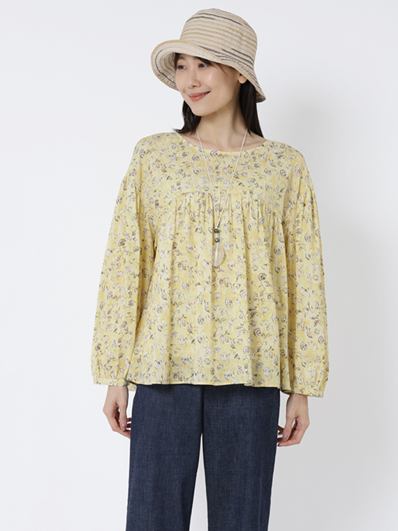 コットン 楊柳 × チンツ プリント ブラウス