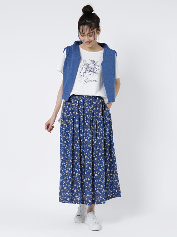 コットン 楊柳 × チンツ プリント スカート