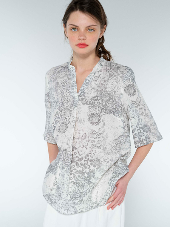 フレンチリネン × かすりアート プリント チュニック