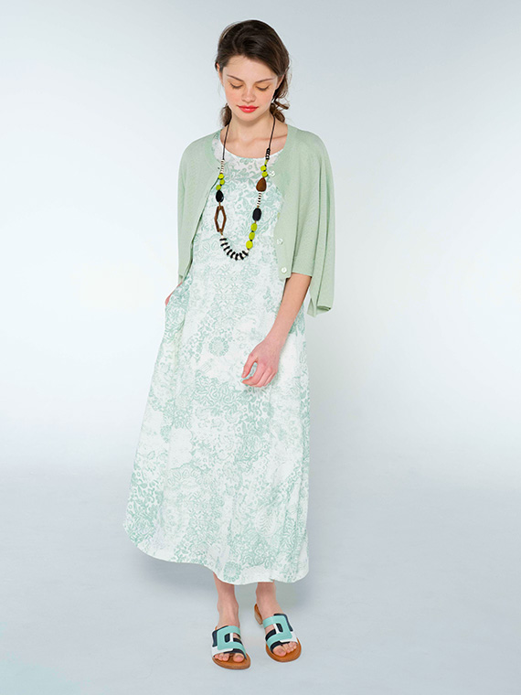 フレンチリネン × かすりアート プリント ノースリーブ ワンピース